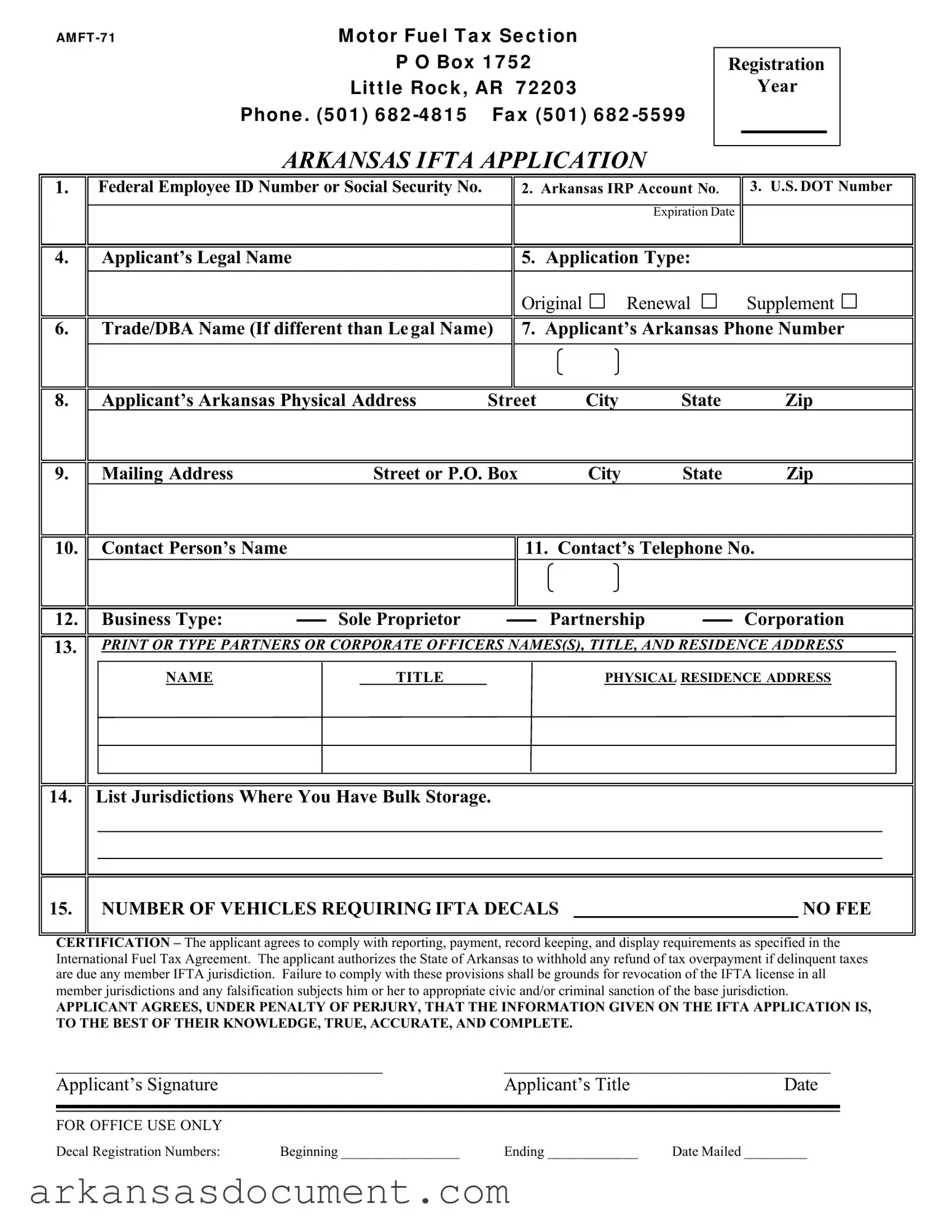 Fill Your Amft 71 Arkansas Form
