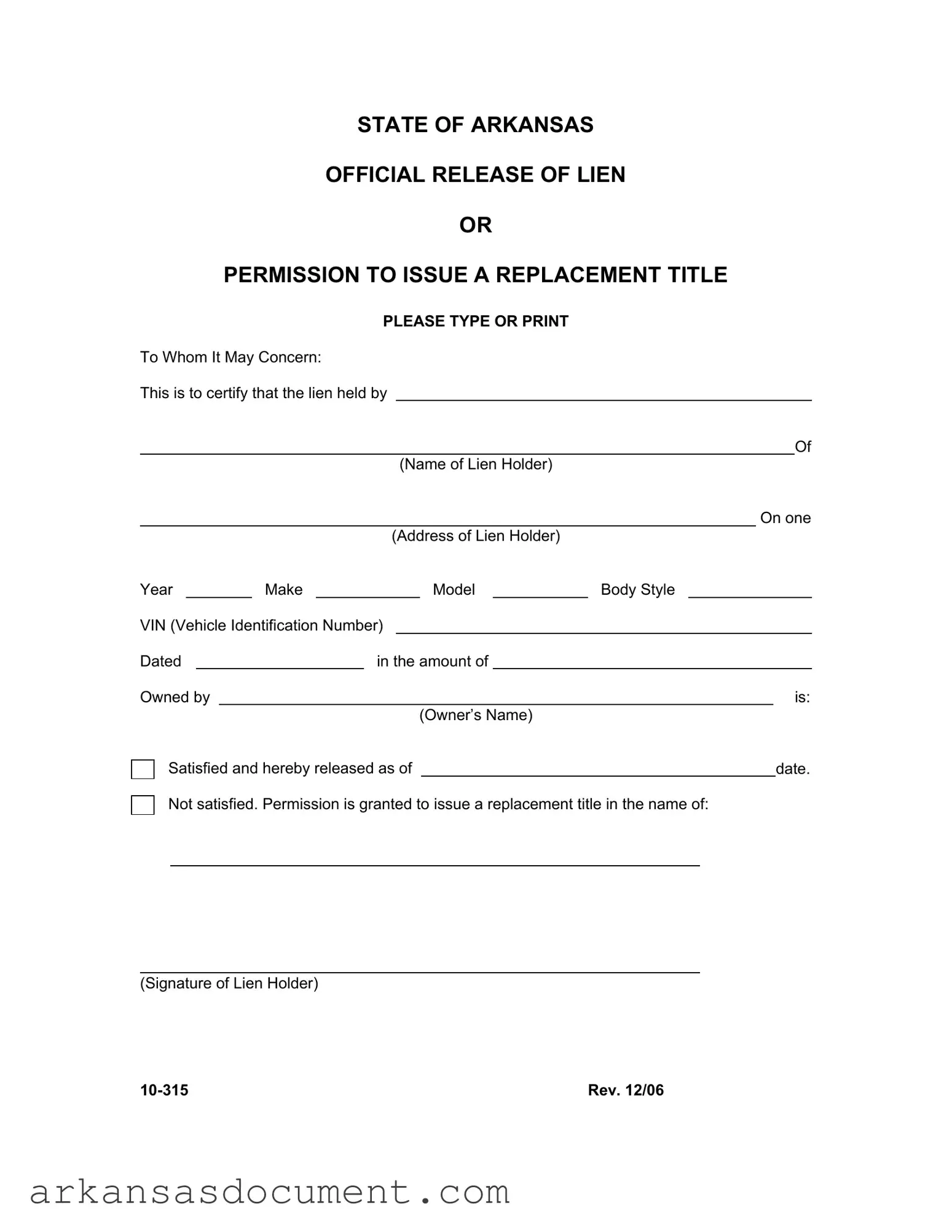 Fill Your Arkansas 10 315 Form