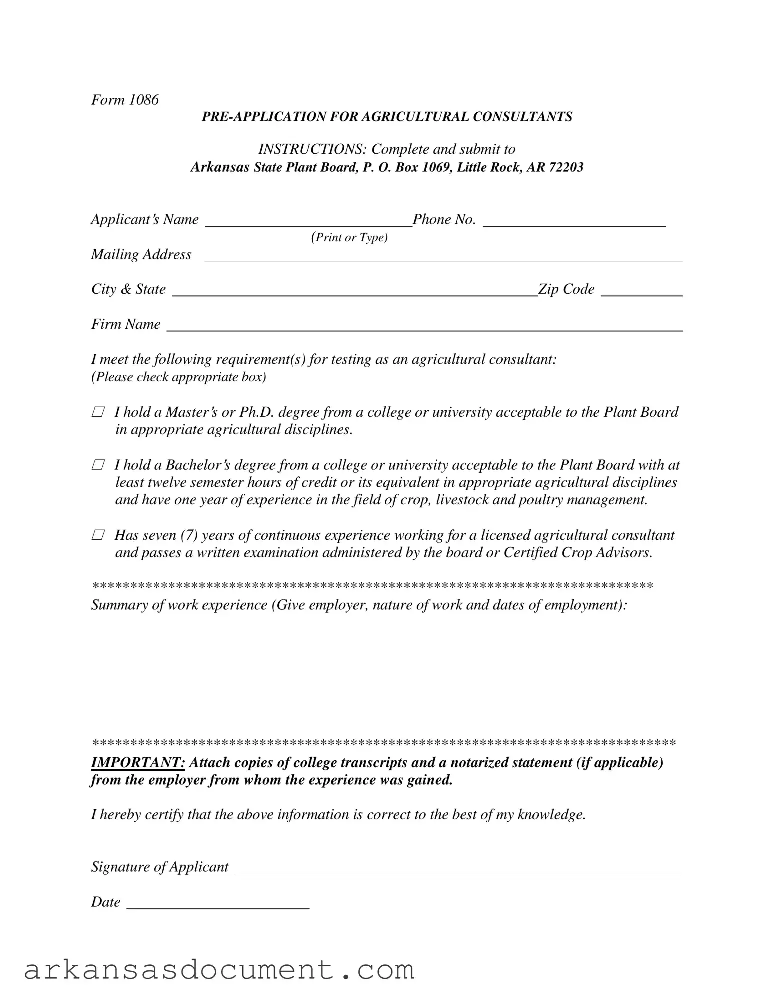 Fill Your Arkansas 1086 Form