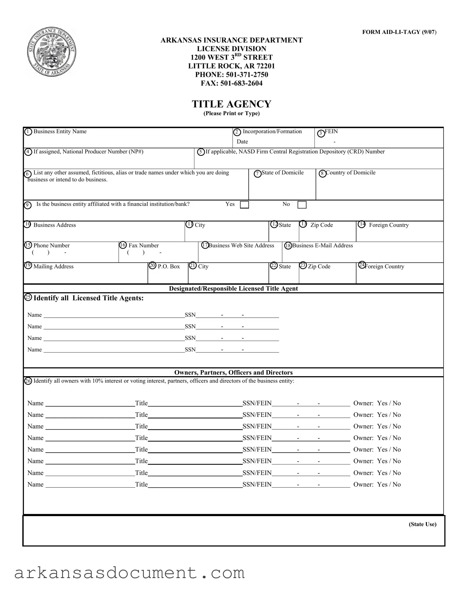 Fill Your Arkansas Aid Li Tagy Form