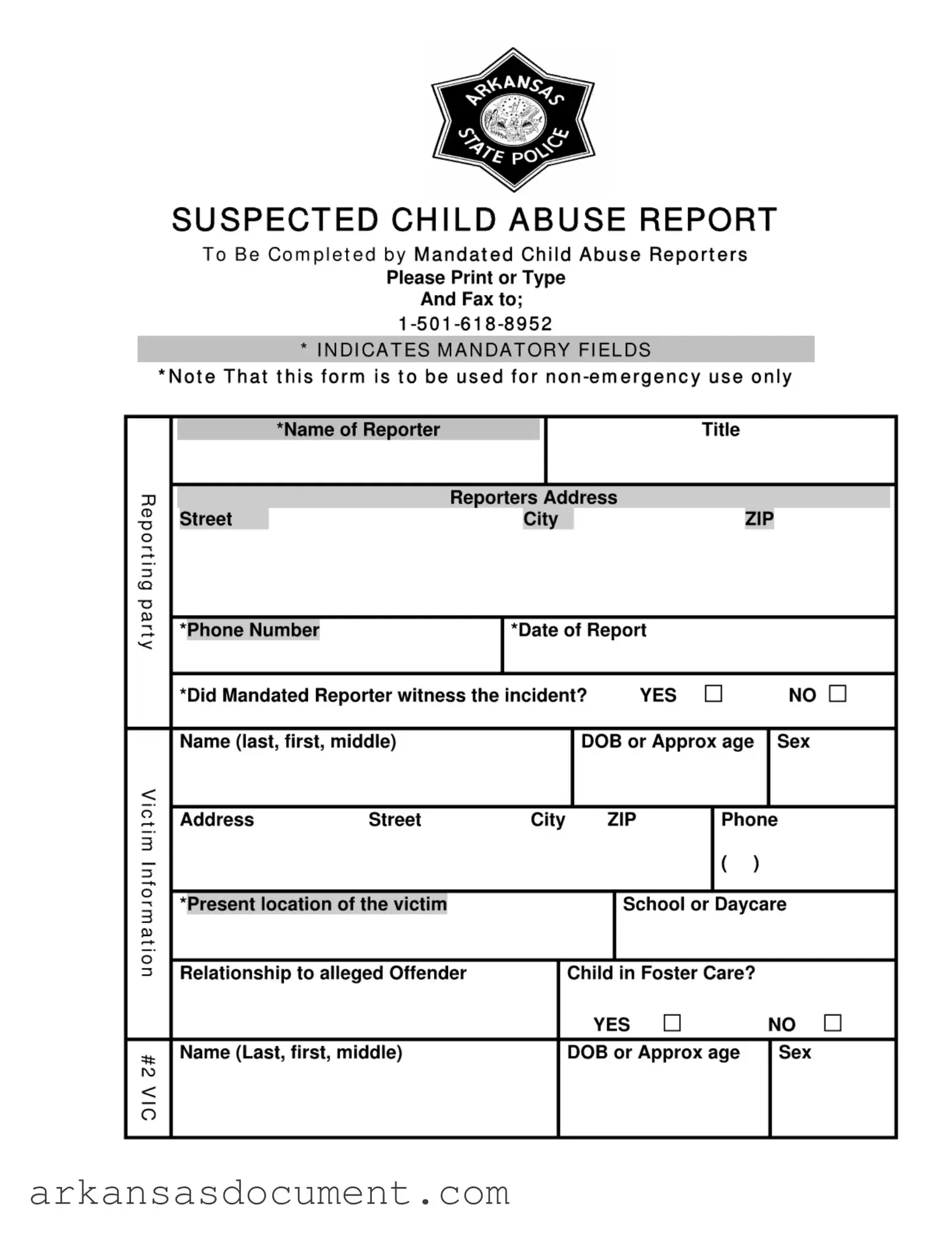 Fill Your Arkansas Child Abuse Form