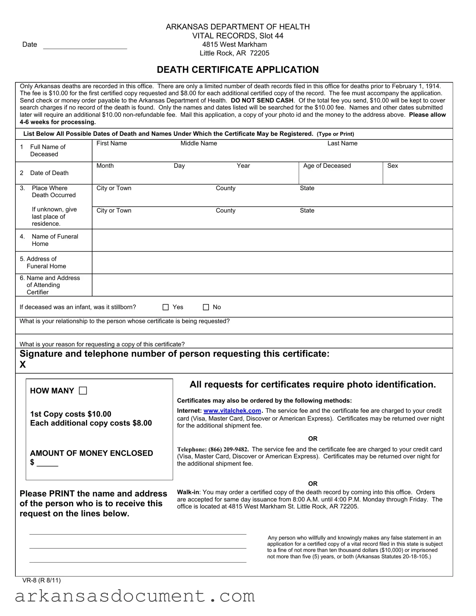 Fill Your Arkansas Death Certificate Application Form