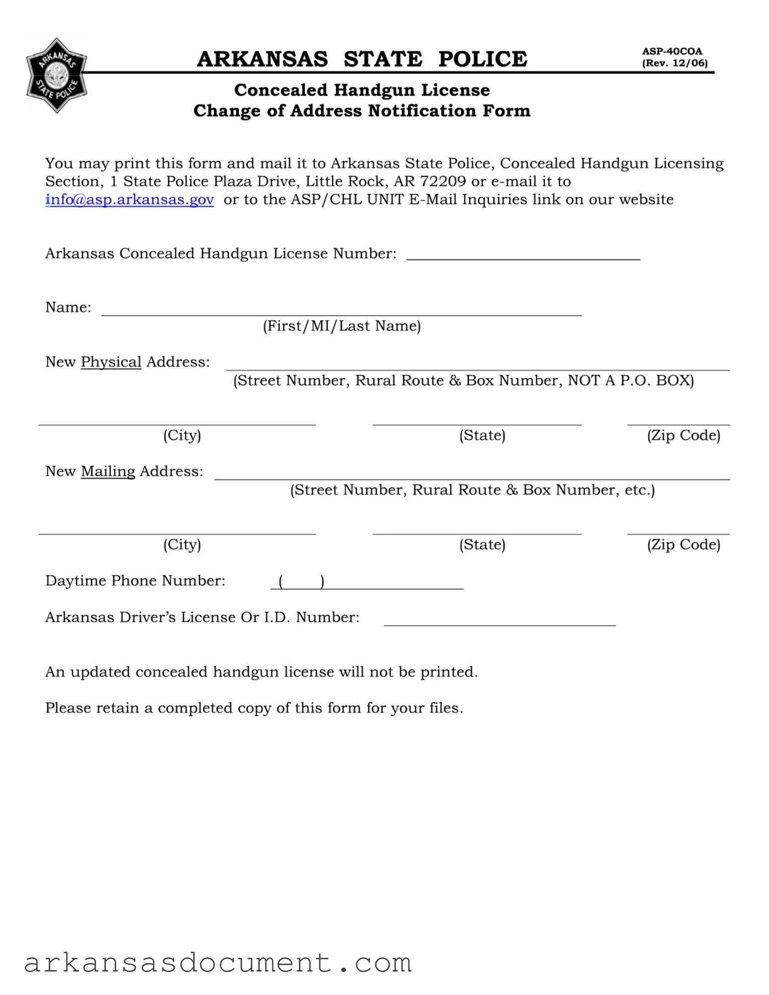 Fill Your Change Address Ccw In Arkansas Form