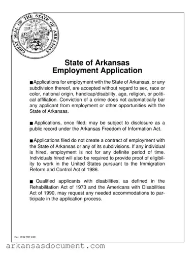 Fill Your Arkansas Employment Application Form