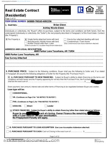 Fill Your Arkansas Real Estate Contract Residential Form